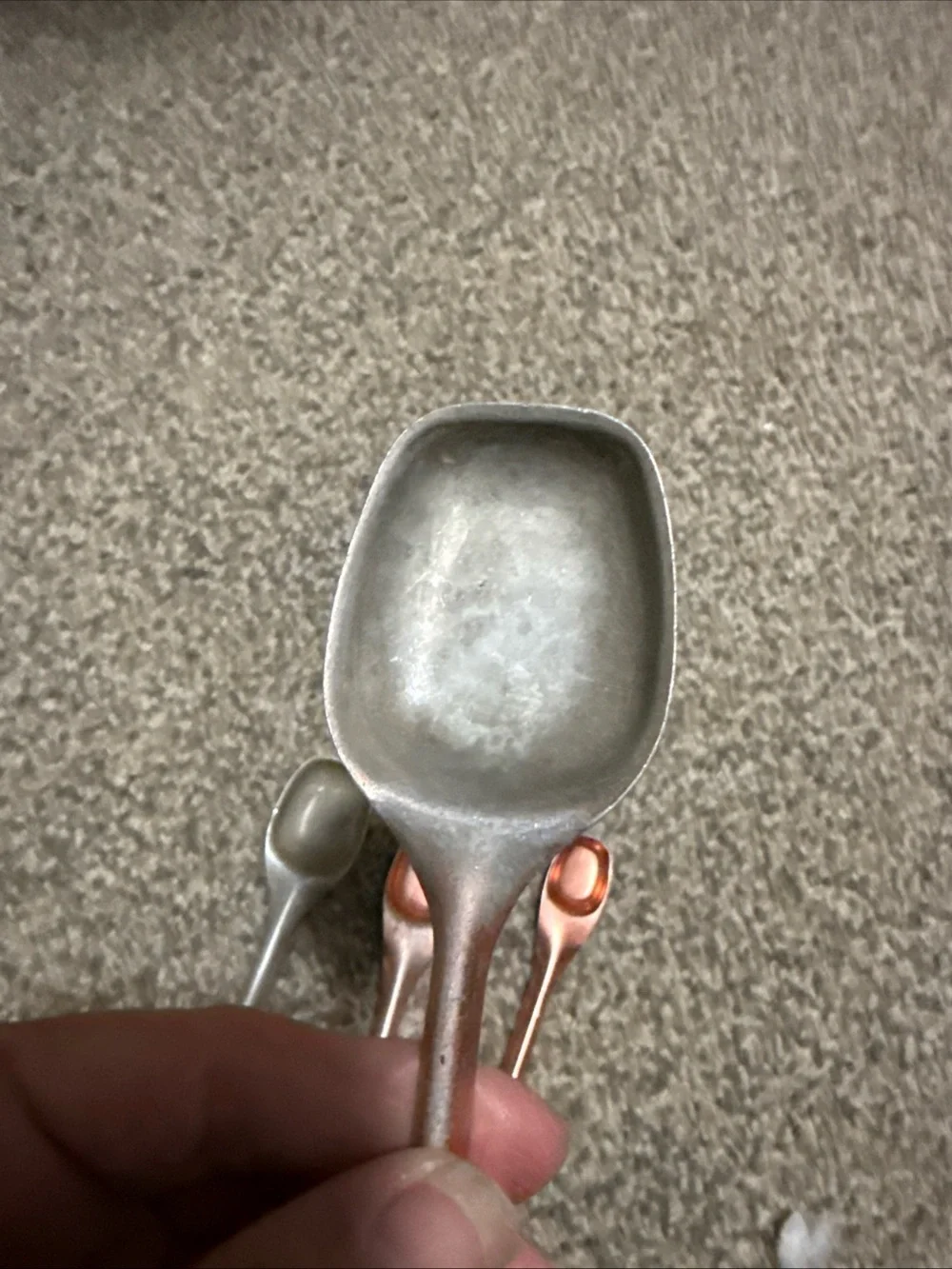 Vintage Set of 4 Metallic Measuring Scoops - Silver & Copper Tones